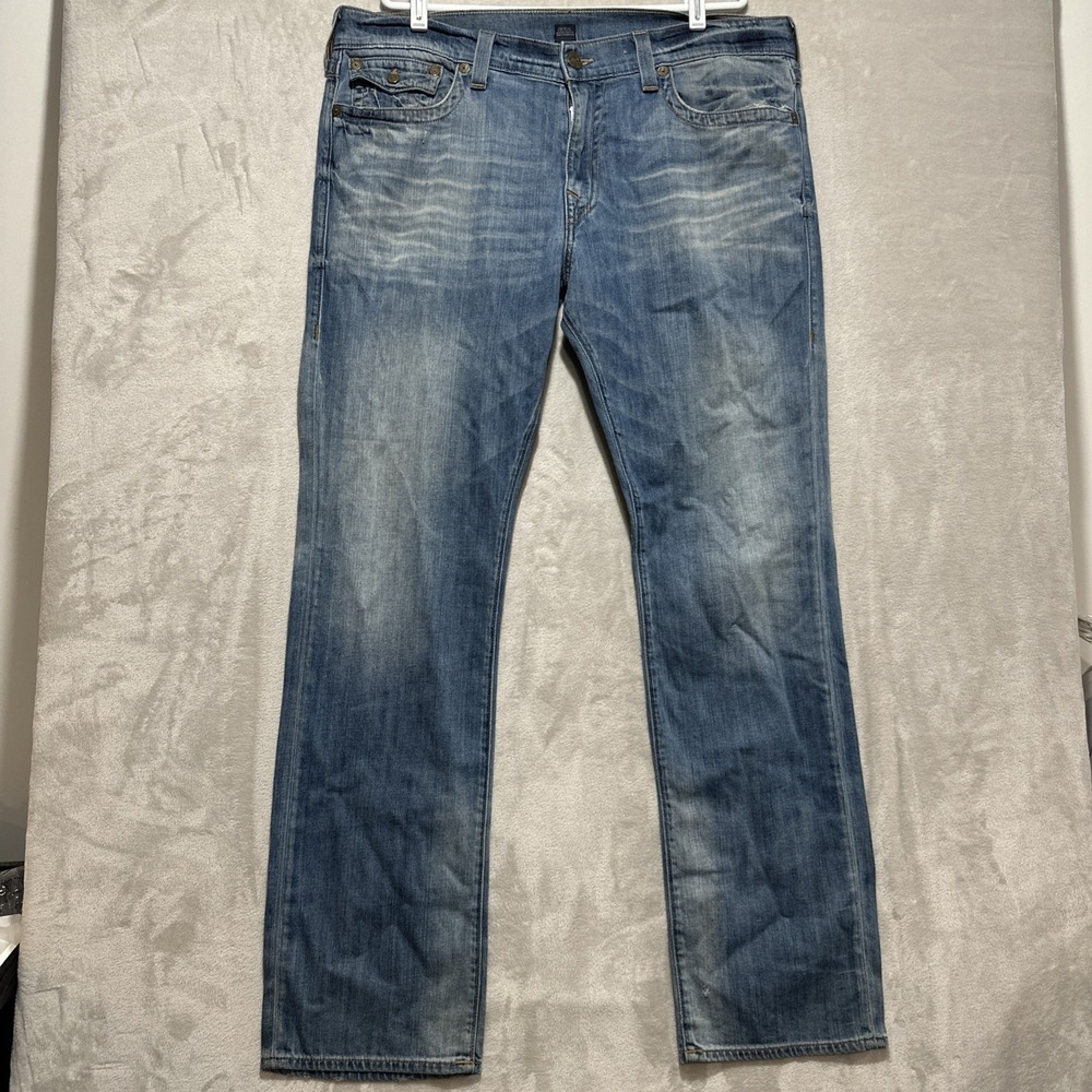 True Religion Ricky Men's 40 Relaxed Straight Mid Rise Flap Back Pockets Logo
